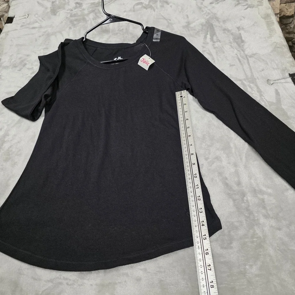 Justice Long Sleeve Top Girls 16 Black‎ NEW Raglan Crew Neck Heart Logo
